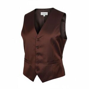 Calvin Klein Pinstripe Button Front Satin Classic Formal Suit Vest Brown Small